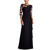 Minetom Vestito da Cerimonia Donna Stile Impero Linea ad a Manica a 3/4 Pizzo Chiffon Nozze Cocktail Maxi Abito Lungo B Nero 46