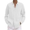 Generico Camicia Uomo Manica Lunga, Camicia Uomo Manica Lunga Lino Bianco, Camicie Abbigliamento Slim Fit Elegante Button-Down Maglietta Estiva Bianca Casual Regular T-Shirt