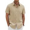 Xnova Camicia Uomo in Cotone e Lino Camicia Uomo Maniche Corte Estiva Regular Fit con Taschino la Spiaggia Camicie con Collo Button-Down Le Vacanze e Il Lavoro, Cachi, M