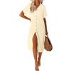 UMIPUBO Copricostume Donna Mare Bikini Cover Up Lungo Costume da Bagno Coprire Kaftano Mare in Cotone con Bottoni Vestito Spiaggia Copri Costume da Spiaggia Casual Estivo Beachwear (Albicocca, S)