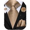 Hi-Tie Set da uomo di cravatta in seta, fazzoletto da taschino e gemelli con spilla per bavero, set jacquard per matrimonio, lavoro, cravatta formale, Bronzo e oro., M