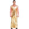 FEESHOW Uomo Abito Hippie Disco Anni 70 80 Glitter Metallico Tuta Con Gamba Svasata Party Festival Carnevale Costume Clubwear Oro XXL