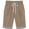 DeHolifer Pantaloni Corti Estivi da Donna Pantaloncini in Cotone e Lino Patchwork a Righe Bermuda Lunghezza al Ginocchio Pantalone Elastico in Vita Pantaloncino con Coulisse Shorts da All'aperto