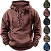 Generic Felpa da uomo con cappuccio con lacci da uomo pullover da uomo retrò tattico a maniche lunghe felpe con cappuccio con lacci invecchiati camicie con cappuccio maglione top tunica casual vestibilità