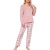 Sopesil Pigiama Donna Invernale in Pile a Scozzese Set Pigiama Lungo Donna in Flanella con Maniche Lunghe Pigiami con Collo a V e Tasche Caldo e Comodo Rosa Cipria,XL