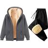 Generic Tuta da donna in due pezzi, set completo da donna, foderato in pile, comodo, set da jogging per l'inverno, caldo, alla moda, con cappuccio, Grigio scuro, 3XL