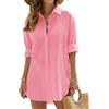Vancavoo Copricostume Donna Mare Camicia Lunga Estiva Cotone Camicetta Scollo a V Copri Costume da Spiaggia Sciolti Casual Bikini Cover Up,Rosa,S