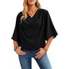 KBRPEY Camicia Donna Chiffon Elegante Magliette Donna Manica Corta Scollo a V Blusa Casual Camicetta Colore Puro T Shirt Donna Tops Maglietta con Maniche Svasate