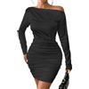 Gkaopi Vestito Donna Sexy Maniche Lunghe Monospalla Mini Abito Elegante Spalle Scoperte Vestito da Sera Bodycon Abiti Corto Vestiti Aderente per Discoteca Festa Cocktail