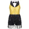 Eandarui Abito latino ragazza abiti da torneo bambini abito con paillettes con frange senza maniche nappe body Cut out maglia da ballo concorrenza prestazioni abbigliamento, giallo., 122-128 cm
