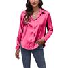 OMZIN Donna Camicetta Raso Manica Lunga Raso Seta Camicia Lavoro Ufficio Top Casual Camicia Rosa M