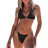 Yuson Girl Costume Donna Due Pezzi Sexy Brasiliana Costumi da Bagno Perizoma Bikini Mare 2 Pezzi Regolabile Halter Triangolo Imbottito Top Vita Bassa Bikini Bottom da Spiaggia, Piscina(Nero, L)