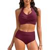 Nadeer Costumi da Bagno Donna Due Pezzi Vita Alta Bikini Mare Halter Costume Mare Sexy Scollo a V Push Up Controllo della Pancia Beachwear Swimwear(Rosso Porpora,M)