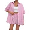 Slxbear Completo da donna a due pezzi con bottoni a maniche corte pantaloncini con coulisse con tasche abbigliamento da salotto estivo Co Ords Set per le donne Comode tute leggere Stampa a righe Casual Trendy