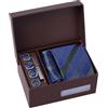 BRERA 67-5 Pezzi Cravatta Uomo elegante + Fazzoletto da taschino uomo + Gemelli + Copribottoni + Fermacravatta, Set uomo con confezione regalo