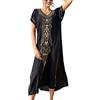 JENJON Donna Corta Manica Cover Up Caftano Floreale Ricamato Laterale Diviso Vestito da Spiaggia Abiti