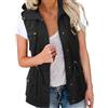SDGR Gilet senza maniche da donna con cappuccio Cargo Giacca mezza stagione Primavera Militare Cappotti Cordoncino Vita Tasche Funzionali Giacca per Viaggi Lavoro Escursionismo Campeggio Outwear, A