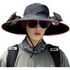 LLELEMAMO 2025 New Solar Fan Outdoor Fishing Hat, Outdoor Wide Brim Sun Hat with Fans Solar Power Built in for Men Women (Black)