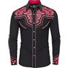 Generic Camicie da Cowboy Western da Uomo, a Maniche Lunghe, con Bottoni, vestibilità Slim, Ricamate, con Tasche