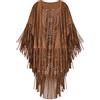 Minetom Donna Poncho Cape Elegante Scialle Cappotto Estivo Leggero Fronte Aperto Wrap Cover Up Mantella Cardigan con Frange Marrone Taglia Unica