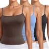 Generico 3 Pezzi Canotta con Reggiseno Donna Incorporato Cotone Tank Top Canottiera Casual Canotta di Base Scollo a V Cami Camisole Spalline Regolabili Tank Shirt Senza Maniche Camicia Imbottita Canottiera