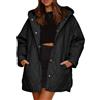 YMING Donne Pendolari Snap Button Open Front Giacche Classic Baggy Patchwork Mid Long Coats Nero L