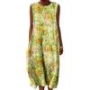 Generico Abito Lungo Estivo Donna in Lino e Cotone Mussola, Vestito Ampio e Leggero Senza Maniche, Abito da Spiaggia Traspirante con Stampa Floreale Vintage, Casual Boho Elegante (3,4XL)