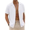 Halfword - Camicia da uomo, a maniche corte, estiva, per il tempo libero, in cotone e lino, tinta unita, bianco, M