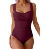 Yutdeng Costume da Bagno Intero da Donna con Controllo della Pancia Push Up Elegante Curvy Pieghe Swimwear Twist Costumi Interi con Spalline Larghe Regolabili Vintage Spiaggia Beachwear,Vino Rosso,M