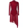 HULIJA Donna Abito Pattinaggio Artistico Maniche Lunghe con Paillettes E Glitter Abito Ballo con Collo Stiff Danza Lirica Addestramento con Patchwork in Maglia Borgogna S