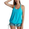 IHCEMIH Costumi da Bagno Donna Tankini Push up Imbottito Costume Due Pezzi Vita Alta Piscina Mare Stampa Sportivo Beachwear Swimwear Set con Pantaloncini Fascia Blu L
