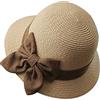 JIHUOO Cloche di Paglia a Bombetta Estivo, Cappello da Chiesa del Sole Anni '20 a Secchiello Vintage, Pieghevole con Fiocco per le Donne
