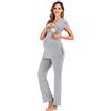 rismart Due Pezzi Pigiama Premaman Donna Camicia da Notte Allattamento Maniche Corte Magliette e Pantaloni Set