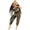 Runhomal Costume da danza della pancia, da donna, costume indiano da principessa, con lustrini, top vestito da danza orientale e pantaloni Harem Halloween Carnevale, Nero , Taglia unica