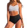 FemiChic Donna Costume da Bagno Vita Alta Push Up Bikini Due Pezzi Sexy Tummy Control Costumi con Drawstring(Bianco Nero,XL)