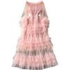 Inzegao Maxi abito da donna in rete con volant in vita elasticizzata senza spalle velate a maniche lunghe in tulle per feste di nozze
