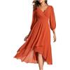 Generic Abito da Donna in Chiffon Primaverile con Scollo a V Maniche Lunghe Pieghettato A Line Lunghezza Midi Abito da Sposa per invitati