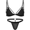 FEOYA Set di lingerie da uomo Sissy, nero/bianco, in raso, con doppia cinghia, reggiseno con perizoma mutandine, biancheria intima gay, biancheria intima da uomo, bikini da crossdressing, Nero