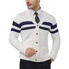 KUYIGO Maglione da Uomo con Scollo a V, abbottonatura, a Maniche Lunghe, Leggero, Morbido, Misto Lana, Casual, con Tasche, M-3XL, Striscia Blu Bianca, L
