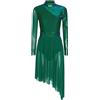 HULIJA Donna Abito Pattinaggio Artistico Maniche Lunghe con Paillettes E Glitter Abito Ballo con Collo Stiff Danza Lirica Addestramento con Patchwork in Maglia Verde S