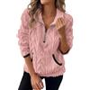 Générique Maglione in lana pile - Maglietta da donna in cotone con cerniera, camicia a collo alto, a metà lungo, cappotto super morbido, top colore puro, felpa calda, camicia autunno inverno, Rosa, S
