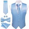 Barry.Wang Gilet da uomo formale da lavoro slim fit casual tinta unita gilet cravatta papillon set festa di nozze, Azzurro, M