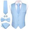 Barry.Wang Gilet da uomo formale, slim fit, da lavoro, in tinta unita, con cravatta e papillon, set per cerimonie nuziali, blu cielo, XL