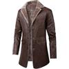 Genérico Giubbotto Uomo in Pelle Impermeabile Giacca Lunga Retro Vintage Giacca Antivento Cardigan Lungo Uomo Cappotto di Pelliccia di Velluto con Fodera di Velluto, marrone, XXL