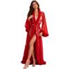 ohyeahlady Accappatoio Donna con Piume Taglie Forti Kimono in Tulle A Maniche Lunghe Vestaglia con Cintura Cardigan Pigiama Lingerie Curvy