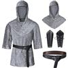 Rrongwn Camicia a catena da uomo rinascimentale finta chain Mail armatura tunica maglietta coif medievale cavaliere cowl travestimento costume da braccio cintura cintura