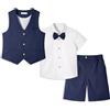 LOLANTA 4PZ Completo Cerimonia Bambino, Ragazzi Paggetto Matrimoni Abito, Bambini Gentiluomo Estate Lino Gilet Pantaloncini Suit Set, Battesimo Prom Compleanno Partywear, Blu Navy, 11-12 Anni, 160
