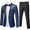 YFFUSHI Abito Jacquard Uomo 2 Pezzi 1 Bottone Risvolto Sciarpa Matrimonio Cerimonia Lusso Giacca Pantaloni Farfallino, Blu, M