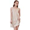 IPUDIS Camicia da Notte da Donna Sexy con Scollo a V e Bordo in Pizzo in Raso di Seta con Spalline Sottili Regolabili Babydoll Sottoveste Intera Pigiama Camicia da Notte Color Oro Champagne L