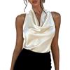 RWGSNB Canotta Donna Raso di Seta con Scollo Cascata Arricciato Top all'Americana Canotta Estiva alla Moda Camicette Eleganti Senza Maniche Raso T-Shirt Casual Sera per Feste Albicocca L